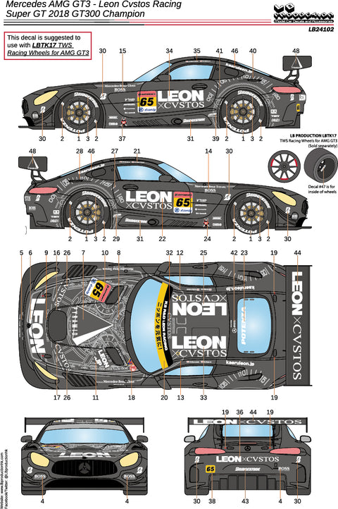 LB Production 24102 1/24 Mercedes AMG GT3 - Leon CVSTOS AMG - Super GT 2018 series GT300 Champion