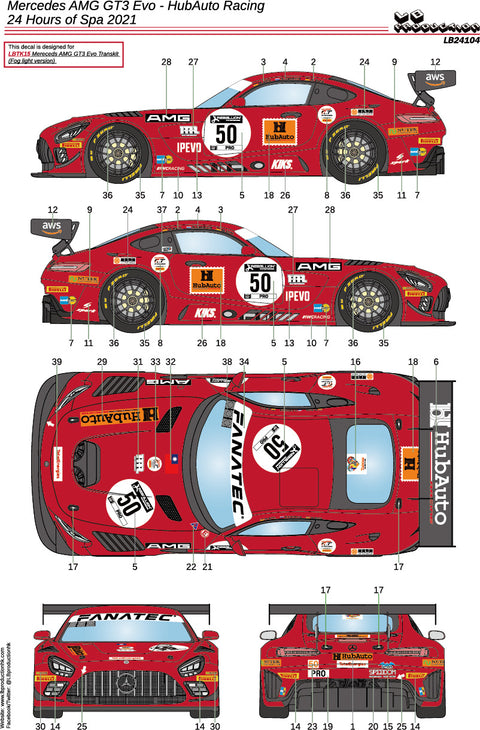 LB Production 24104 1/24 Mercedes AMG GT3 - HubAuto Racing - Spa 24H 2021