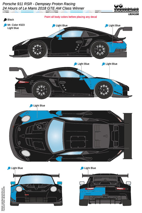 LB Production 24106 1/24 Porsche 911 RSR - Dempsey Proton Racing -24 Hours of Le Mans 2018 GTE AM Class winner