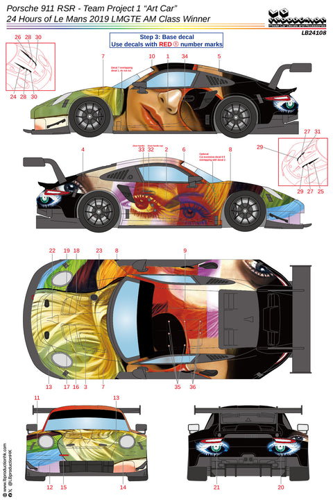 LB Production 24108 1/24 Porsche 911 RSR - Team Project 1 "Art Car" - 24 Hours of Le Mans 2019 LMGTE AM Class winner