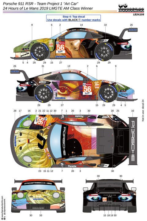 LB Production 24108 1/24 Porsche 911 RSR - Team Project 1 "Art Car" - 24 Hours of Le Mans 2019 LMGTE AM Class winner