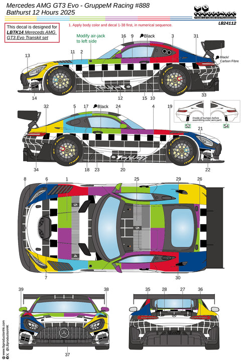 LB Production 24112 1/24 Mercedes AMG GT3 Evo - GruppeM Racing #888 "TV Test" Bathurst 12 Hours 2025