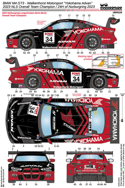 LB Production 24115 1/24 BMW M4 GT3 - Walkenhorst Motorsport "Yokohama Advan" - 2023 NLS Overall Team Champion / 24H of Nurburgring 2023