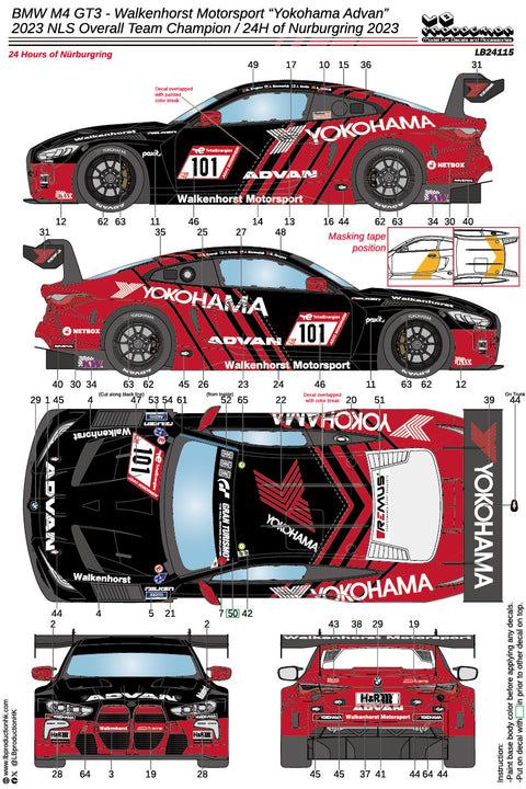 LB Production 24115 1/24 BMW M4 GT3 - Walkenhorst Motorsport "Yokohama Advan" - 2023 NLS Overall Team Champion / 24H of Nurburgring 2023