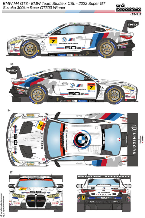 LB Production 24116 1/24 BMW M4 GT3 - BMW Team Studie X CSL - 2022 Super GT - Suzuka 300km Race GT300 winner
