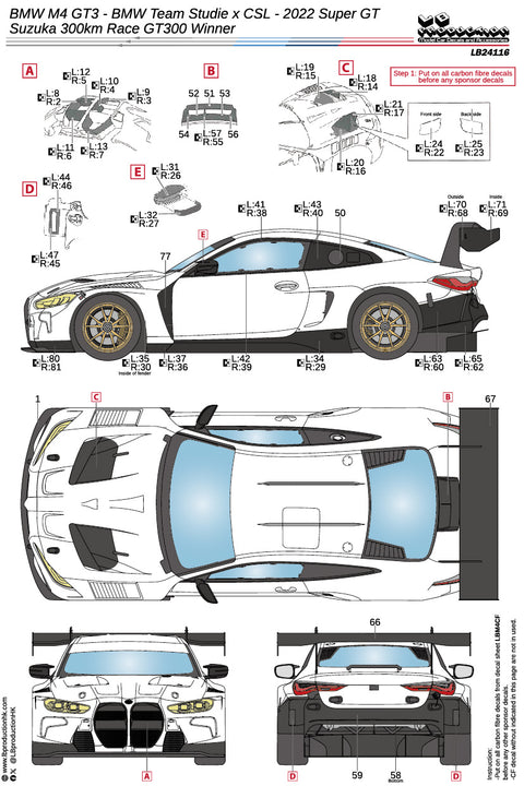 LB Production 24116 1/24 BMW M4 GT3 - BMW Team Studie X CSL - 2022 Super GT - Suzuka 300km Race GT300 winner