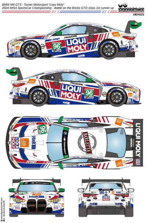 LB Production 24121 1/24 BMW M4 GT3 - Turner Motorsport “Liqui Moly” - 2024 IMSA SportsCar Championship - Battle on the Bricks GTD class 1st runner up