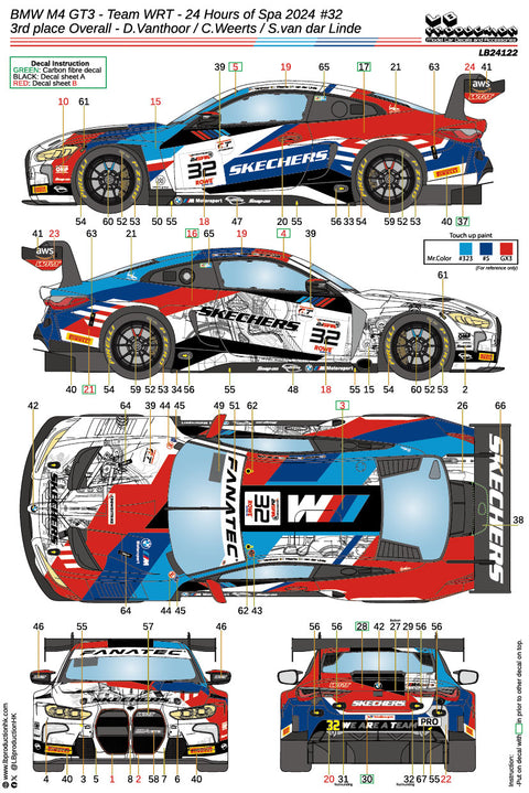 LB Production 24122 1/24 BMW M4 GT3 - Team WRT - 24 Hours of Spa 2024 #32 3rd place Overall - D.Vanthoor / C.Weerts / S.van dar Linde