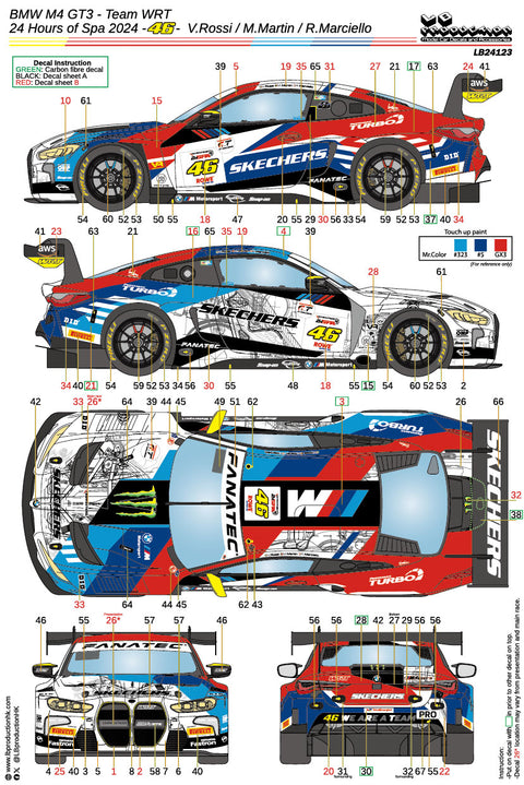 LB Production 24123 1/24 BMW M4 GT3 - Team WRT 24 Hours of Spa 2024 #46 - V.Rossi / M.Martin / R.Marciello
