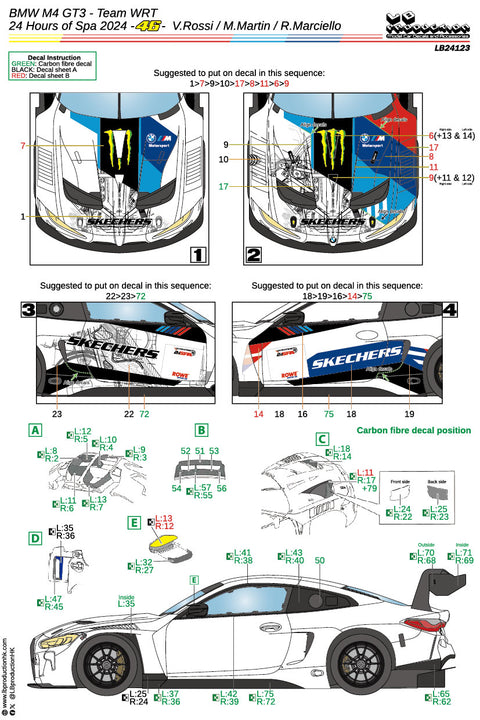 LB Production 24123 1/24 BMW M4 GT3 - Team WRT 24 Hours of Spa 2024 #46 - V.Rossi / M.Martin / R.Marciello