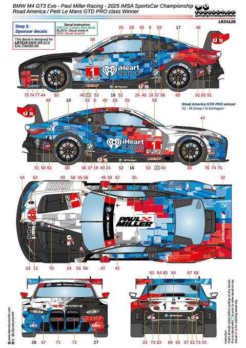 LB Production 24126 1/24 BMW M4 GT3 Evo - Paul Miller Racing 2025 IMSA SportsCar Championship Road America / Petit Le Mans GTD PRO class Winner