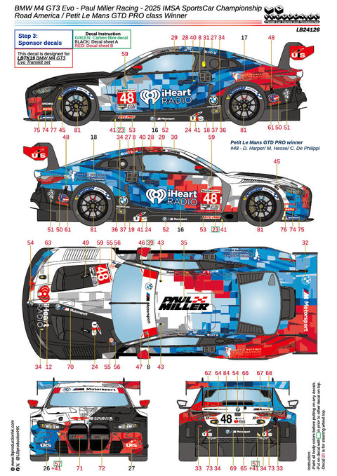 LB Production 24126 1/24 BMW M4 GT3 Evo - Paul Miller Racing 2025 IMSA SportsCar Championship Road America / Petit Le Mans GTD PRO class Winner