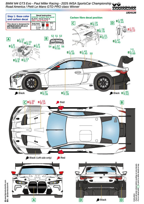 LB Production 24126 1/24 BMW M4 GT3 Evo - Paul Miller Racing 2025 IMSA SportsCar Championship Road America / Petit Le Mans GTD PRO class Winner