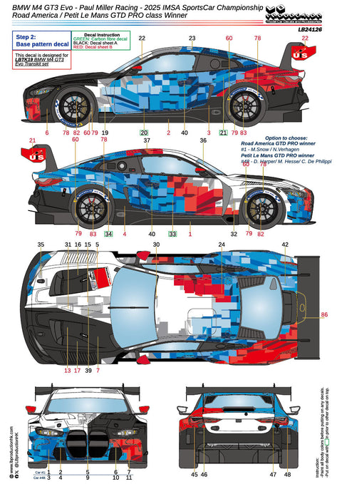 LB Production 24126 1/24 BMW M4 GT3 Evo - Paul Miller Racing 2025 IMSA SportsCar Championship Road America / Petit Le Mans GTD PRO class Winner