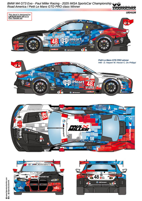 LB Production 24126 1/24 BMW M4 GT3 Evo - Paul Miller Racing 2025 IMSA SportsCar Championship Road America / Petit Le Mans GTD PRO class Winner