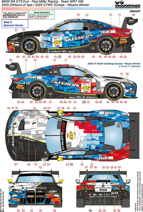 LB Production 24127 1/24 BMW M4 GT3 Evo - Team WRT #46 2025 24 Hours of SPA / 2025 GTWC Europe - Misano Winner
