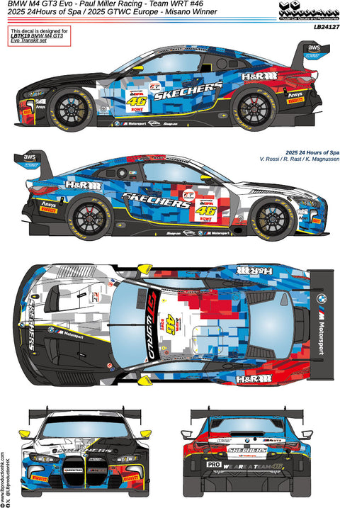 LB Production 24127 1/24 BMW M4 GT3 Evo - Team WRT #46 2025 24 Hours of SPA / 2025 GTWC Europe - Misano Winner