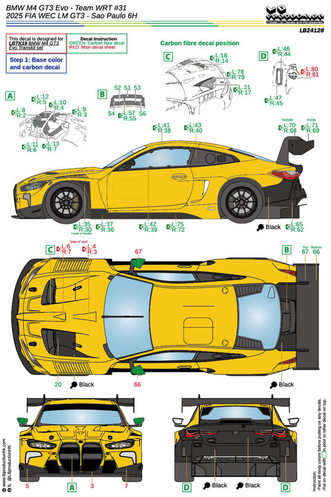 LB Production 24128 1/24 BMW M4 GT3 Evo - Team WRT #31 - 2025 FIA WEC - Sao Paulo 6H - LMGT3