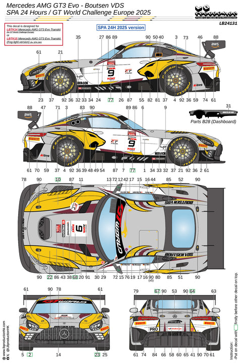 LB Production 24131 1/24 Mercedes AMG GT3 Evo - Boutsen VDS SPA 24 Hours / GT World Challenge Europe 2025