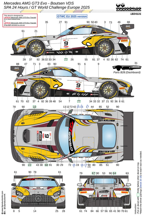 LB Production 24131 1/24 Mercedes AMG GT3 Evo - Boutsen VDS SPA 24 Hours / GT World Challenge Europe 2025
