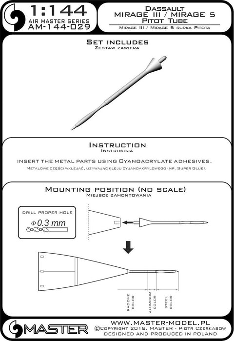 MASTER AM-144-029 1/144 Dassault Mirage III and Mirage 5 - Pitot Tube