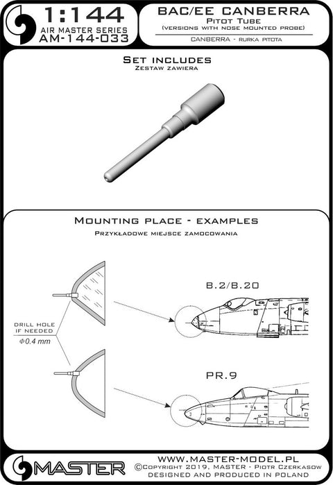MASTER AM-144-033 1/144 BAC/EE Canberra - Pitot Tube (used in versions with nose mounted probe)