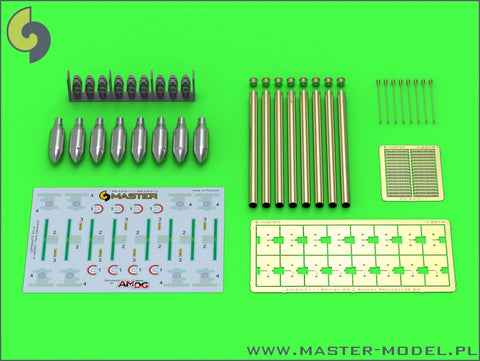 MASTER AM-24-011 1/24 British 3in Rocket RP-3 with 60LB SAP heads (8pcs) – for early Mk I rail – used on Typhoon, Mosquito, Beaufighter, Hurricane etc.