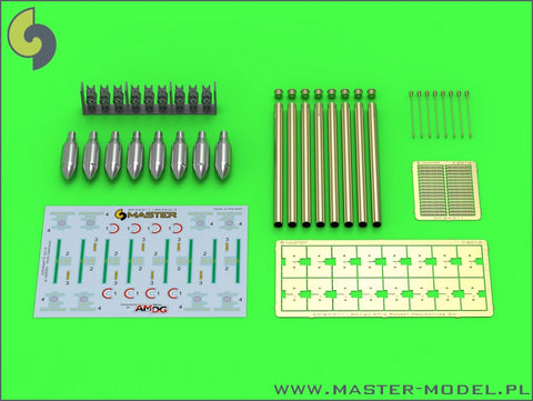 MASTER AM-24-012 1/24 British 3in Rocket RP-3 with 60LB SAP heads (8pcs) – for late Mk III rail – used on Typhoon, Mosquito, Beaufighter, Hurricane etc.