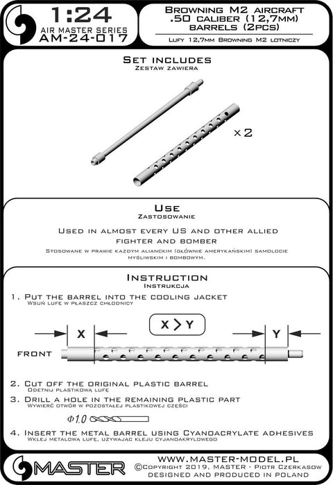 MASTER AM-24-017 1/24 Browning M2 aircraft .50 caliber (12.7mm) barrels (2pcs)