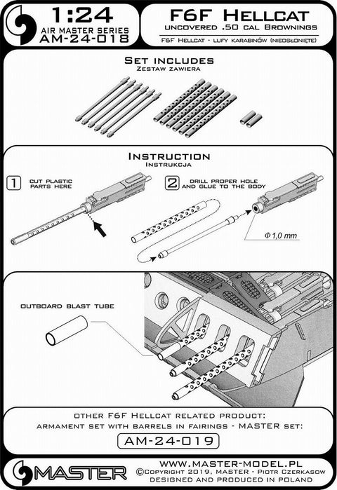 MASTER AM-24-018 1/24 F6F Hellcat - early armament (.50 cal Browning barrels with drilled cooling jackets)