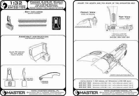 MASTER AM-32-105 1/32 Fokker E.II/E.III (Early) - ammunition feed chute with belt for LMG 08 Spandau (for Wingnut Wings kitset)