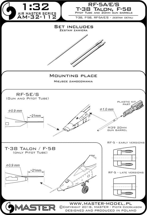 MASTER AM-32-112 1/32 T-38 Talon / F-5B / RF-5A, E, S - Pitot Tube and 20mm gun barrels