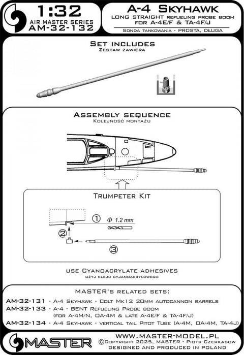 MASTER AM-32-132 1/32 A-4 Skyhawk - LONG STRAIGHT refueling probe boom (used on versions A-4E/F & TA-4F/J)