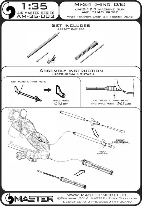 MASTER AM-35-003 1/35 Mi-24 (Hind D/E) - JakB-12.7 machine gun barrel and DUAS probe (metal and resin parts)