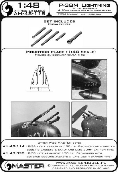MASTER AM-48-115 1/48 P-38M Lightning - .50 cal Brownings and 20mm cannon tips with flash hiders