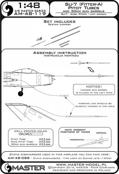 MASTER AM-48-119 1/48 Su-7 (Fitter-A) - Pitot Tubes and 30mm gun barrels