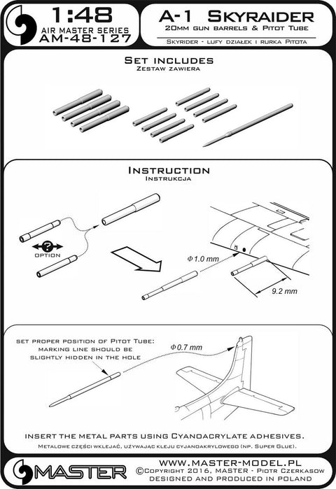 MASTER AM-48-127 1/48 A-1 Skyraider - 20mm cannon barrels and Pitot Tube