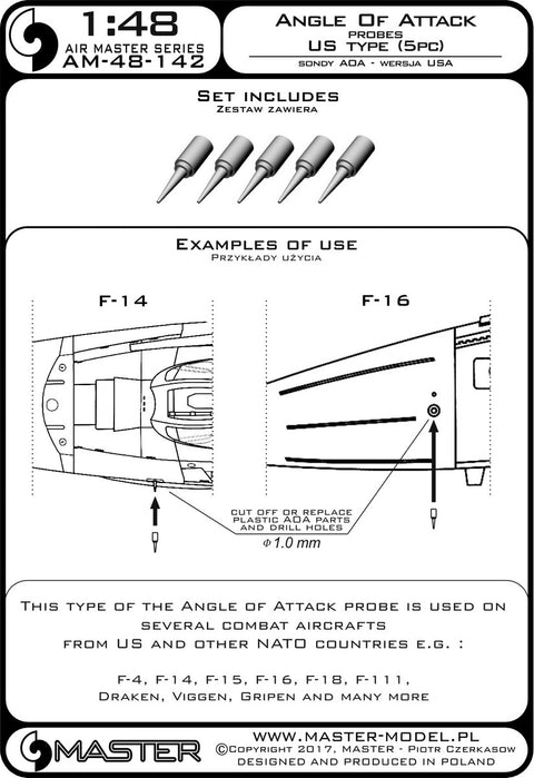 MASTER AM-48-142 1/48 Angle Of Attack probes - US type (5pcs)