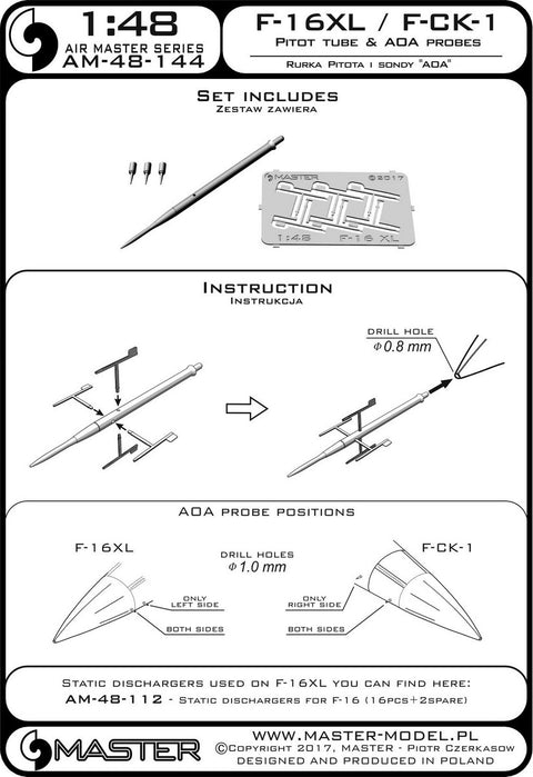 MASTER AM-48-144 1/48 F-16XL / F-CK-1 prototype - Pitot Tube & Angle Of Attack probes