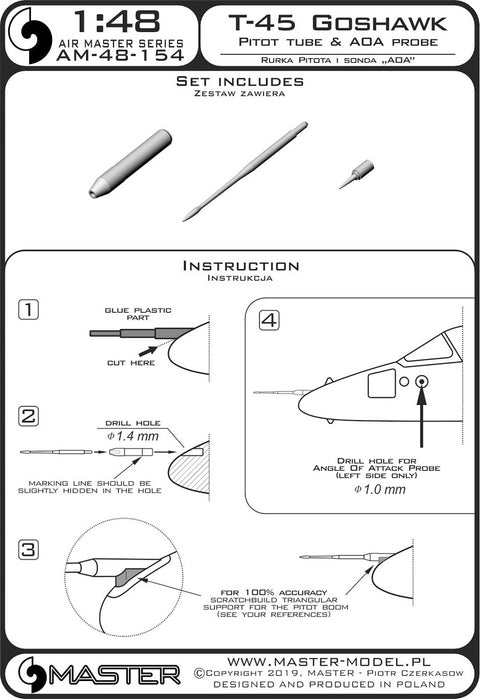 MASTER AM-48-154 1/48 T-45 Goshawk - Pitot Tube & Angle Of Attack probe