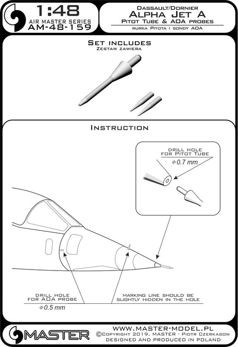 MASTER AM-48-159 1/48 Alpha Jet A - Pitot Tube & Angle Of Attack probes