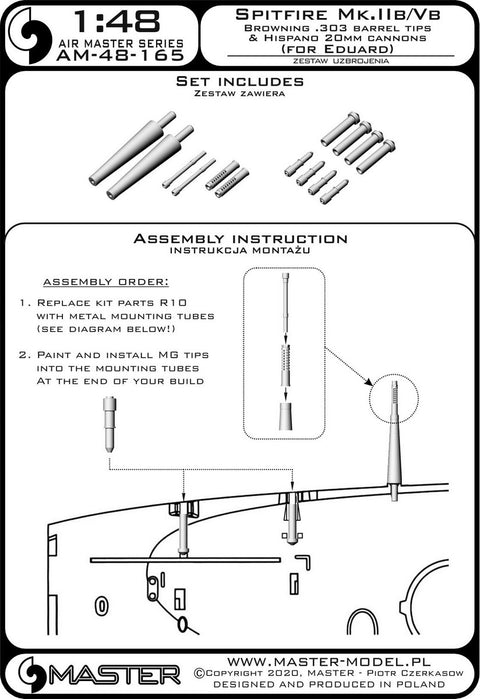 MASTER AM-48-165 1/48 Spitfire Mk.IIb/Vb - Hispano 20mm cannons in fairings (for Eduard)
