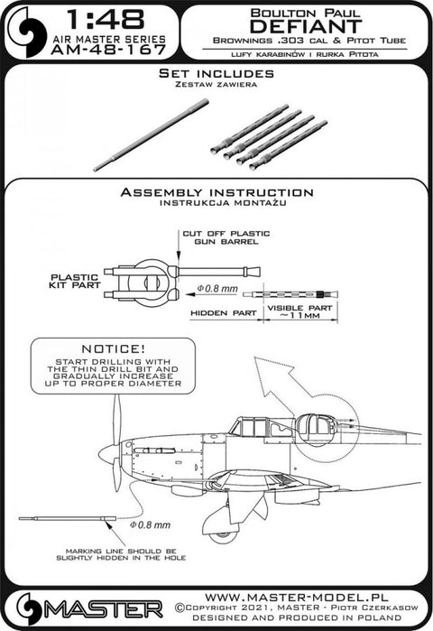 MASTER AM-48-167 1/48 Boulton Paul Defiant - Pitot tube & Browning .303 cal barrels