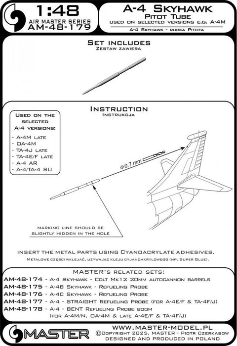 MASTER AM-48-179 1/48 A-4 Skyhawk - vertical stabilizer Pitot Tube (used on selected versions e.g. A-4M, OA-4M, TA-4J)