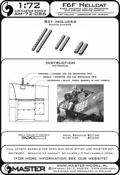 MASTER AM-72-086 1/72 F6F Hellcat - early armament (.50 cal Browning barrels with drilled cooling jackets)
