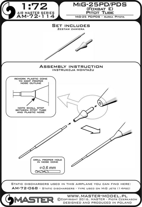MASTER AM-72-114 1/72 MiG-25PD/PDS (Foxbat E) - Pitot Tube