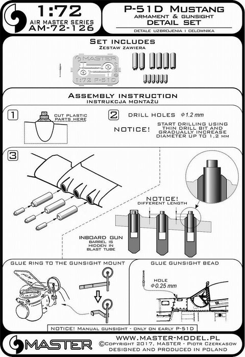 MASTER AM-72-126 1/72 P-51D Mustang - armament & gunsight detail set