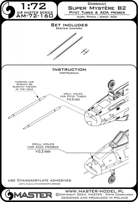 MASTER AM-72-160 1/72 Dassault Super Mystère B2 - Pitot Tubes & Angle Of Attack probes