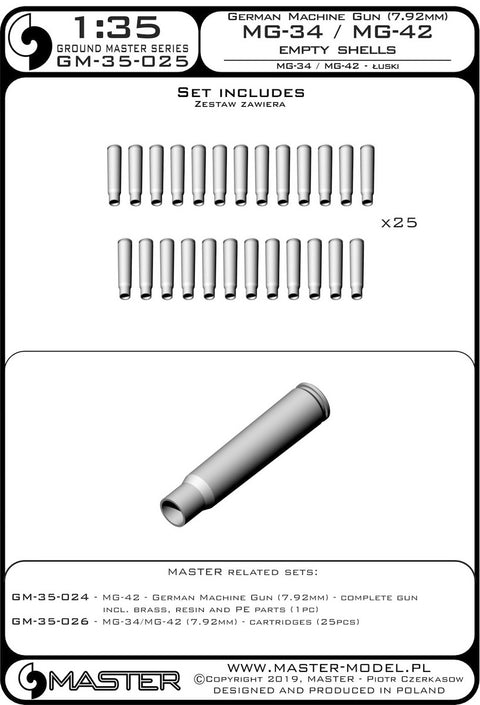 MASTER GM-35-025 1/35 MG-34/MG-42 (7.92mm) - empty shells (25pcs)