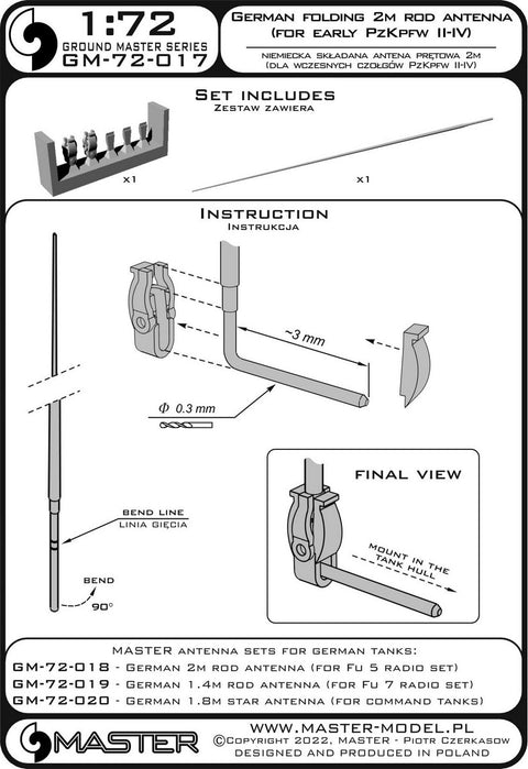 MASTER GM-72-017 1/72 German WWII folding 2m rod antenna (for early PzKpfw II-IV) (1pc)
